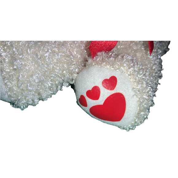 Hallmark White Fuzzy Puppy Dog Plush Stuffed Animal Red Bow Hearts - Picture 3 of 8